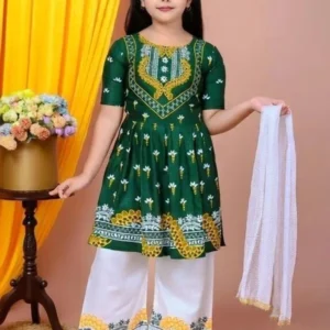 ITC FASHION Girls Festive & Party Kurta and Palazzo Set (Dark Green Pack of 1)