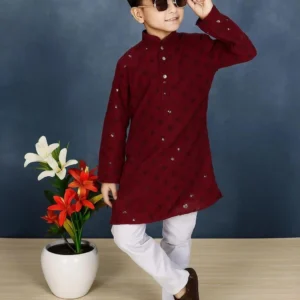 PN fashion Boys Festive & Party Kurta and Pyjama Set (Maroon Pack of 1)
