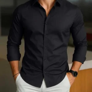 FATTY MOOUSE Men Slim Fit Solid Spread Collar Casual Shirt