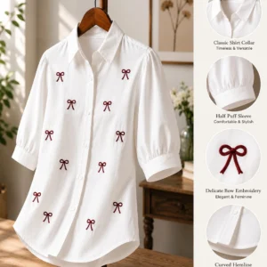 PRADHEMA Women Regular Fit Embroidered Double Collar Casual Shirt