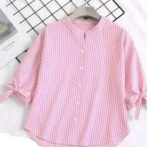 Jazila Women Regular Fit Striped Mandarin Collar Casual Shirt
